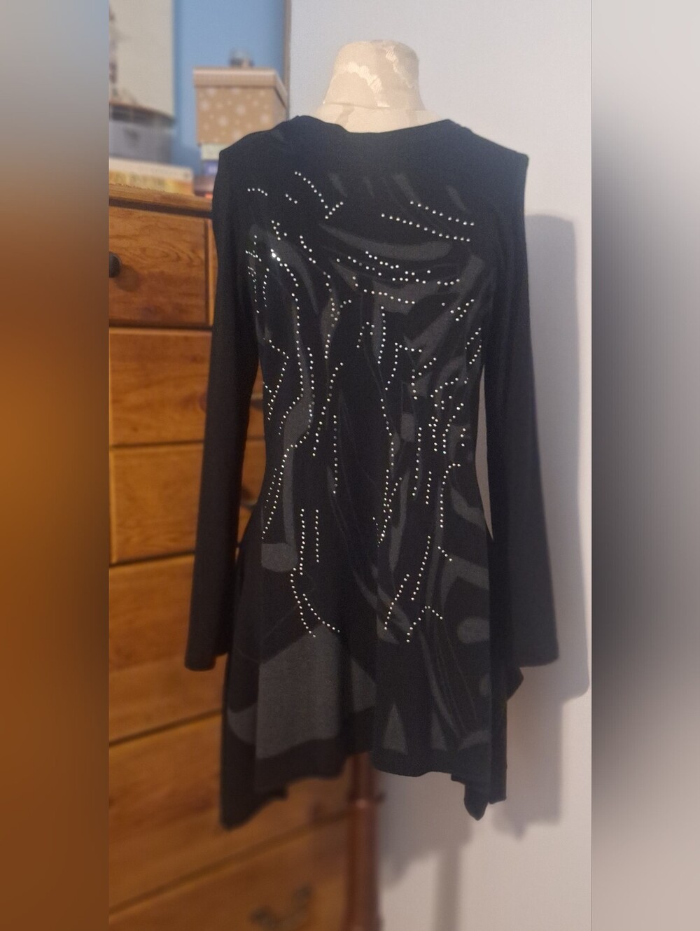 Joseph Ribkoff Black Long-Sleeve Studded A-Line Top